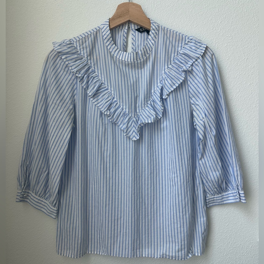 Express Striped Blouse with Ruffles